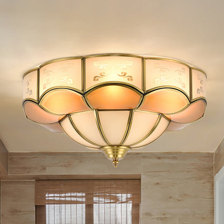 Vintage Flush Mount Lamp With Frosted Glass Panel & Multiple Light Options