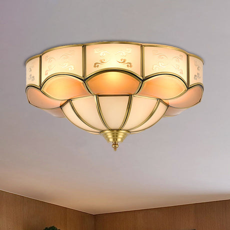 Vintage Flush Mount Lamp With Frosted Glass Panel & Multiple Light Options 4 / Brass