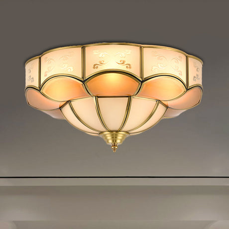 Vintage Flush Mount Lamp With Frosted Glass Panel & Multiple Light Options 6 / Brass