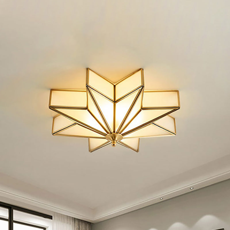 Classic Brass Star Flush Mount Fixture With Beveled Frosted Glass For Living Room Ceiling Light (4