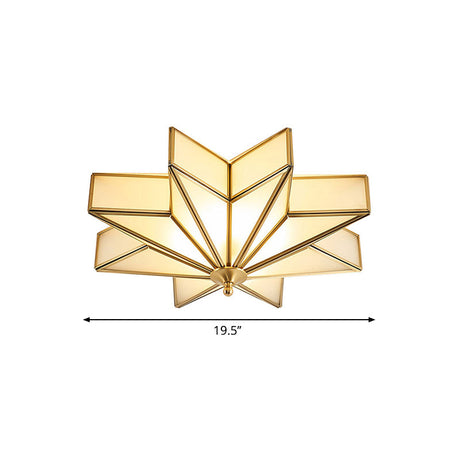Classic Brass Star Flush Mount Fixture With Beveled Frosted Glass For Living Room Ceiling Light