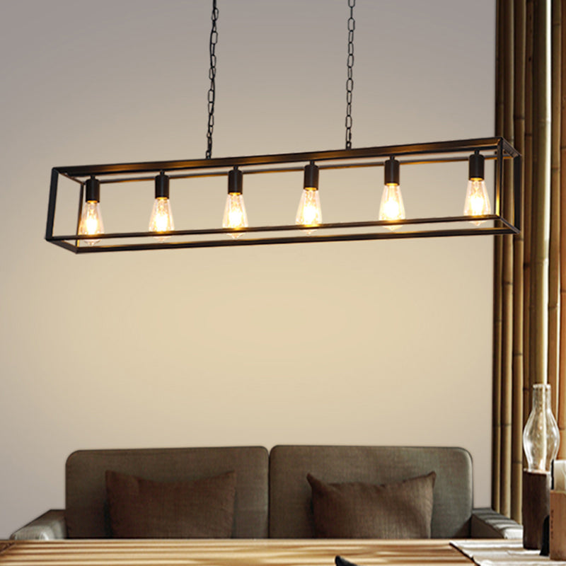 Rectangle Island Pendant: Black/Brass Classic Metal 5/6 Bulbs - Perfect For Dining Room Ceiling