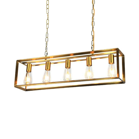 Rectangle Island Pendant: Black/Brass Classic Metal 5/6 Bulbs - Perfect For Dining Room Ceiling