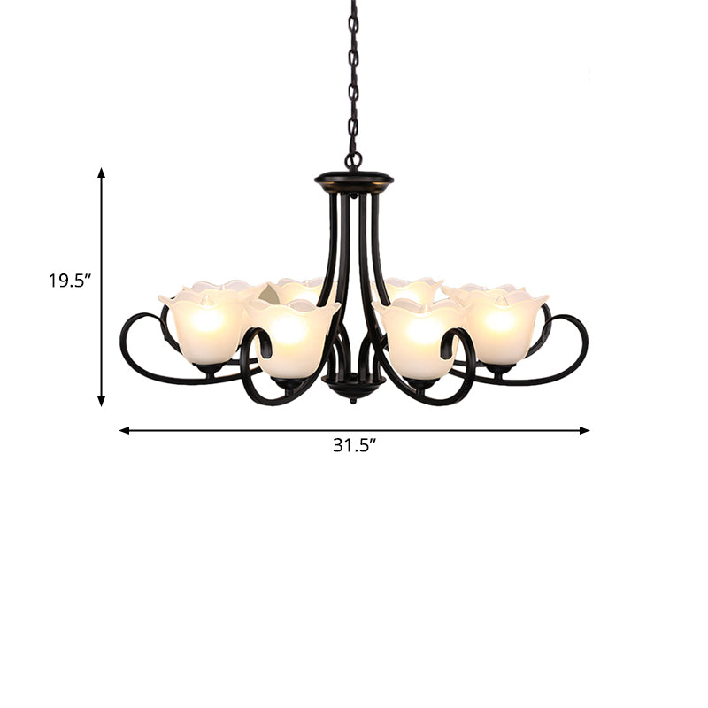 Flared Shade Frosted Glass Ceiling Lamp With Traditional Bedroom Chandelier Pendant Light - Black