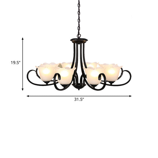 Flared Shade Frosted Glass Ceiling Lamp With Traditional Bedroom Chandelier Pendant Light - Black