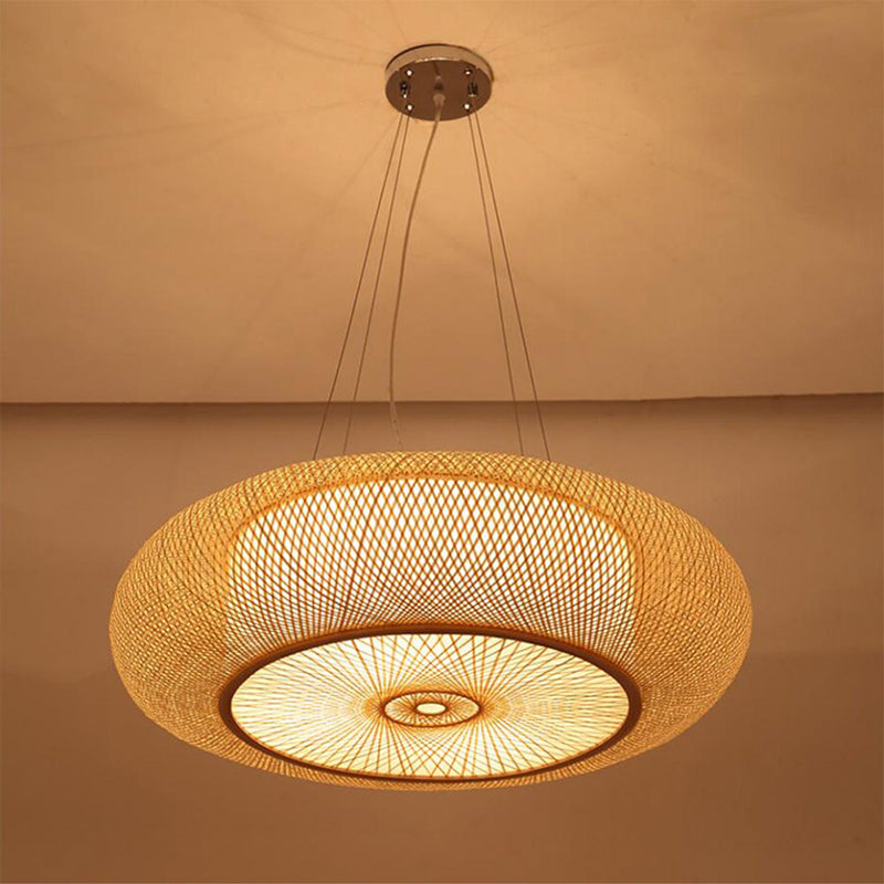 Suspension tambour en bambou courbé, 2/3 ampoules, 18"/23,5" de large, suspension au plafond en bois Tradition Lighting