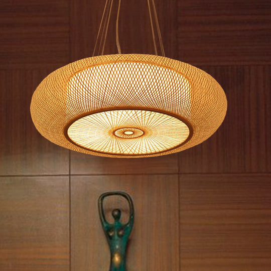 Suspension tambour en bambou courbé, 2/3 ampoules, 18"/23,5" de large, suspension au plafond en bois Tradition Lighting