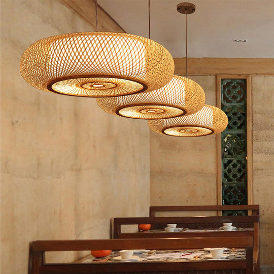Suspension tambour en bambou courbé, 2/3 ampoules, 18"/23,5" de large, suspension au plafond en bois Tradition Lighting