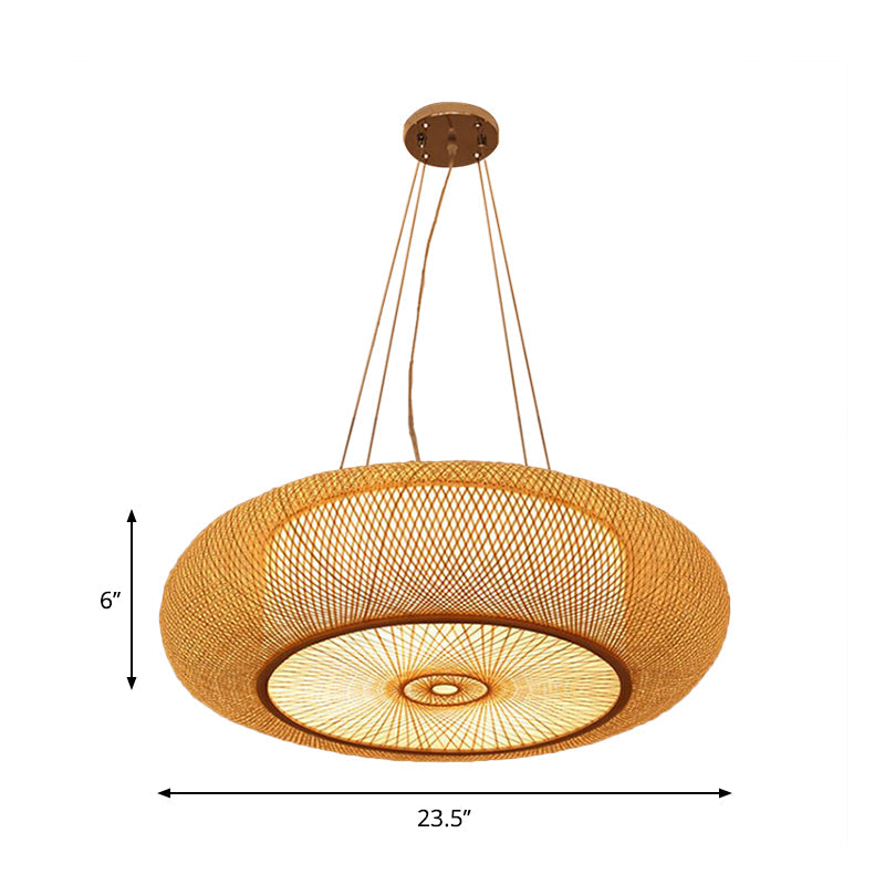 Suspension tambour en bambou courbé, 2/3 ampoules, 18"/23,5" de large, suspension au plafond en bois Tradition Lighting