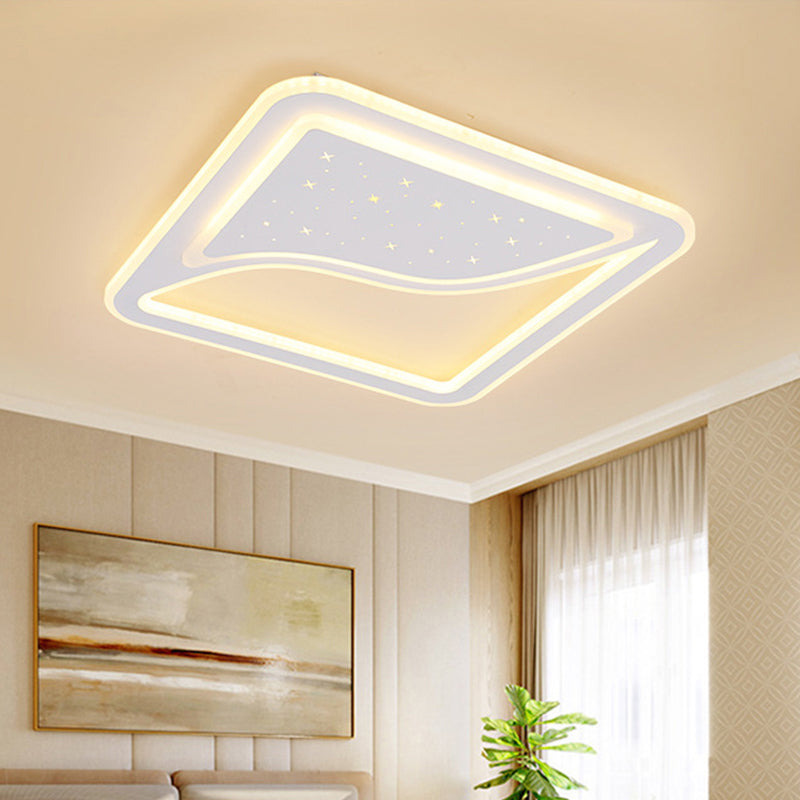 Modern White Led Ceiling Lamp With Curved Starry Sky Design Flush Lighting - 19/35.5 W Warm/White