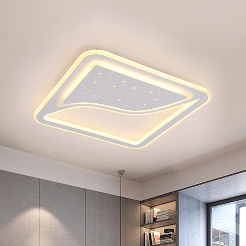 Modern White Led Ceiling Lamp With Curved Starry Sky Design Flush Lighting - 19/35.5 W Warm/White