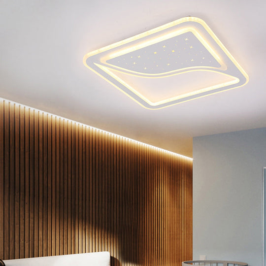 Modern White Led Ceiling Lamp With Curved Starry Sky Design Flush Lighting - 19’/35.5’ W