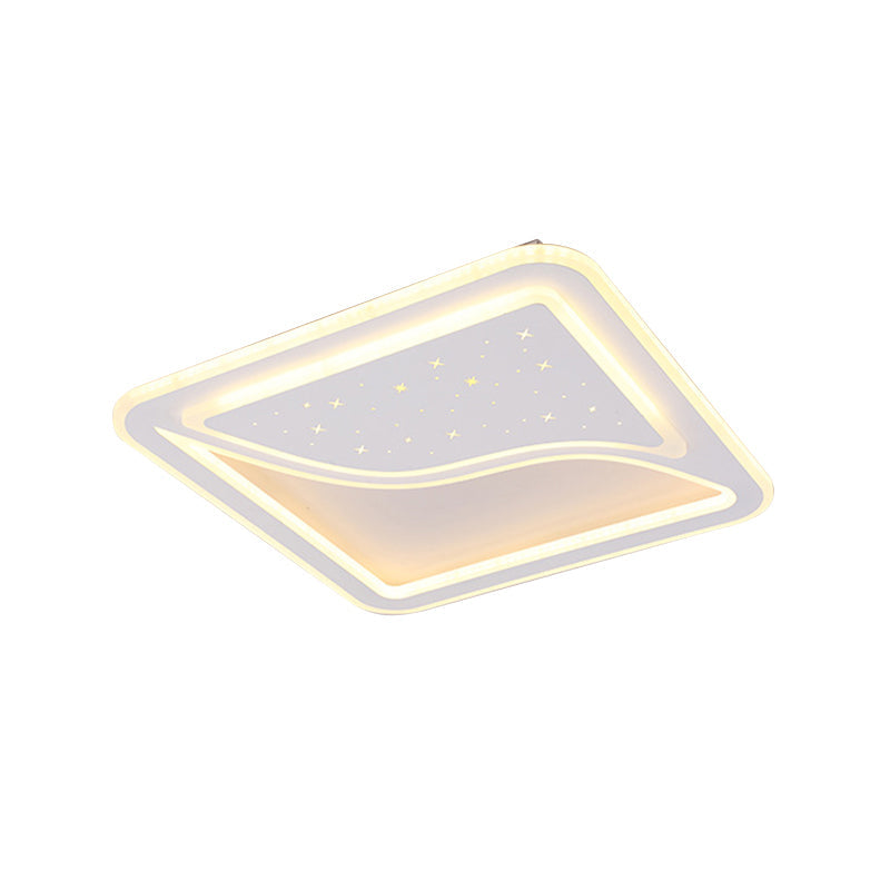 Modern White Led Ceiling Lamp With Curved Starry Sky Design Flush Lighting - 19/35.5 W Warm/White