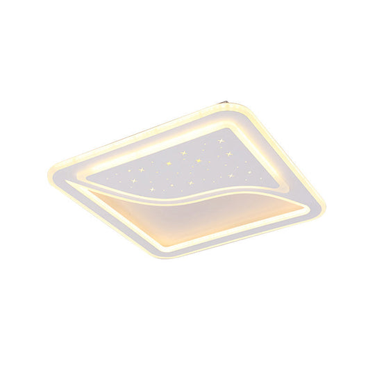 Modern White Led Ceiling Lamp With Curved Starry Sky Design Flush Lighting - 19/35.5 W Warm/White