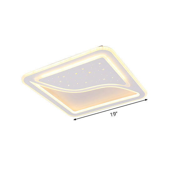 Modern White Led Ceiling Lamp With Curved Starry Sky Design Flush Lighting - 19/35.5 W Warm/White