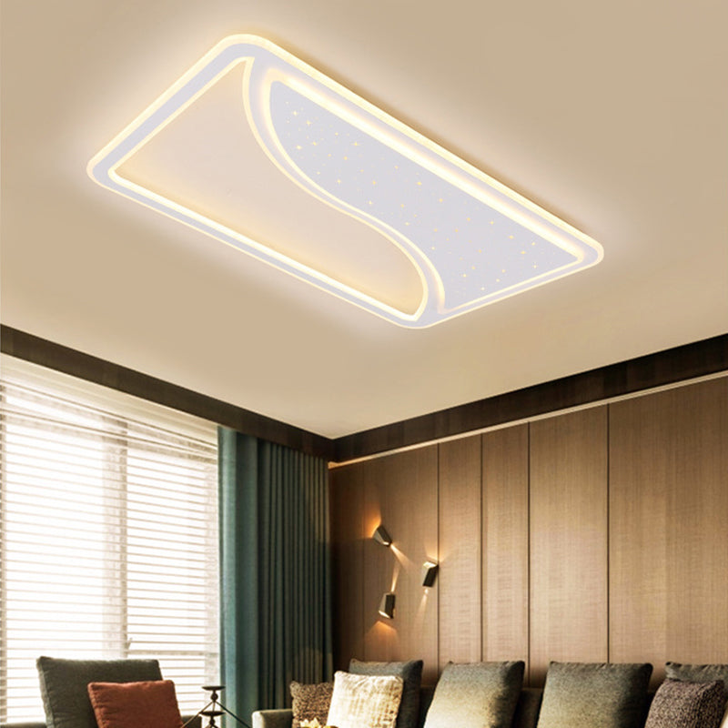 Modern White Led Ceiling Lamp With Curved Starry Sky Design Flush Lighting - 19/35.5 W Warm/White