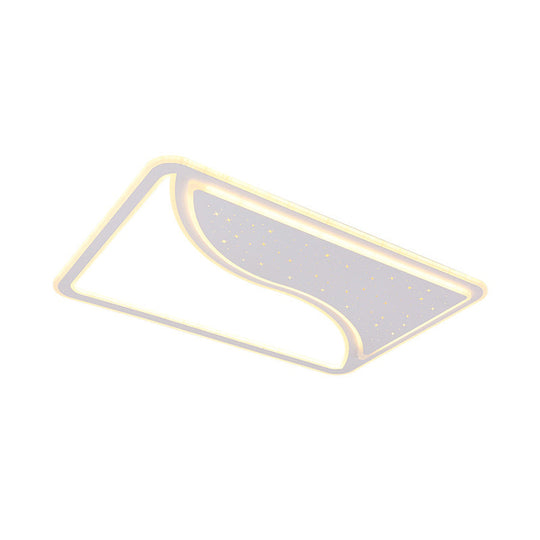 Modern White Led Ceiling Lamp With Curved Starry Sky Design Flush Lighting - 19’/35.5’ W