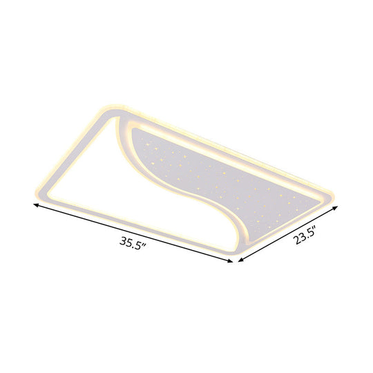 Modern White Led Ceiling Lamp With Curved Starry Sky Design Flush Lighting - 19/35.5 W Warm/White