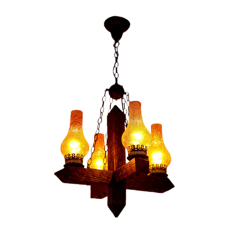 Crackle Glass Vase Chandelier: Farmhouse Pendant Light With 5 Lights And Metal Frame