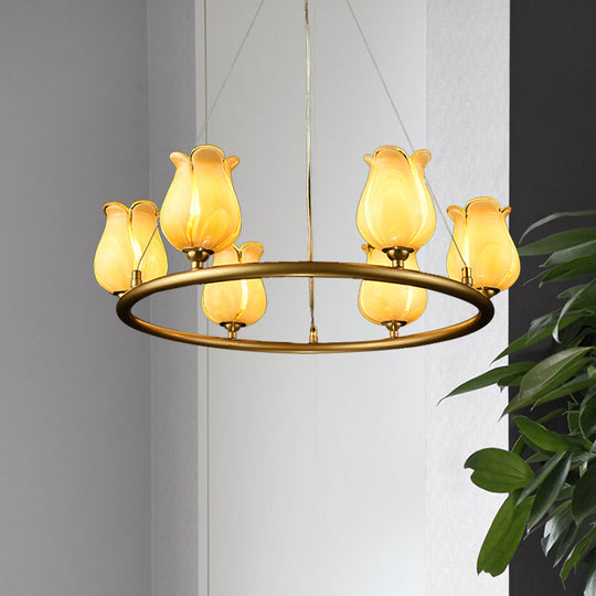 Traditional 6-Light Wagon Wheel Led Chandelier With Glass Shades