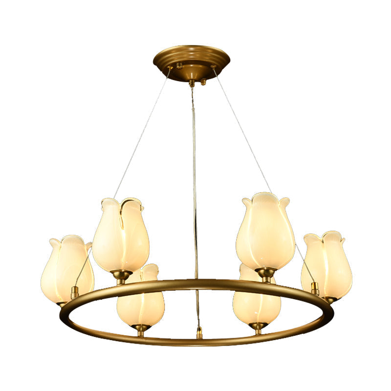 Traditional 6-Light Wagon Wheel Led Chandelier With Glass Shades