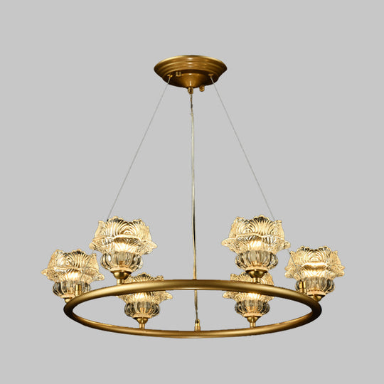 Traditional Sunflower Chandelier Clear Glass Suspension Lamp - 6 Heads Ideal For Living Room