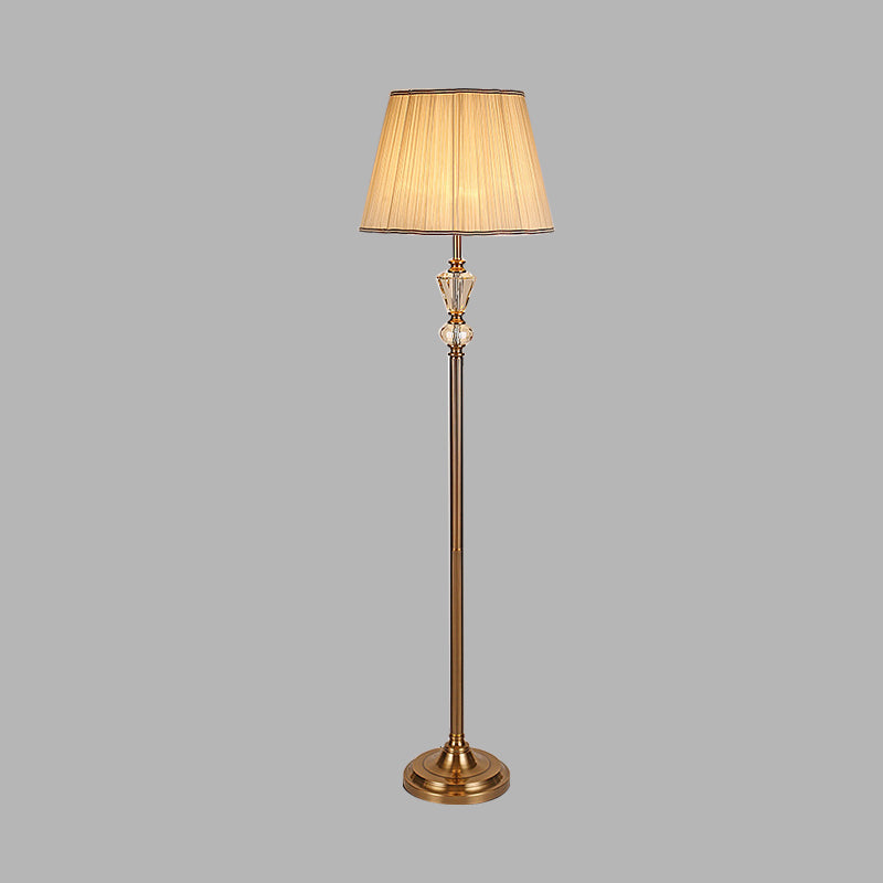Rustic Beige Crystal Reading Floor Lamp With Fabric Shade