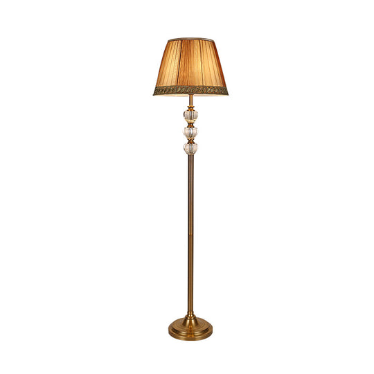 Rural Style Crystal Bell Stand Up Floor Reading Lamp Single Head Beige