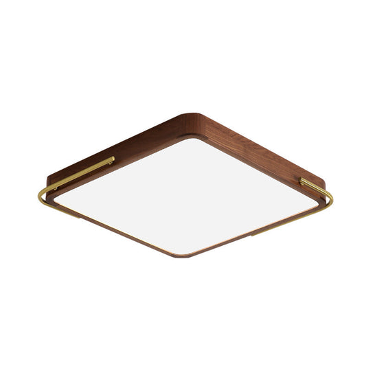 Led Brown Wood Flushmount Ceiling Light 13’/19’ Square Simplicity Design