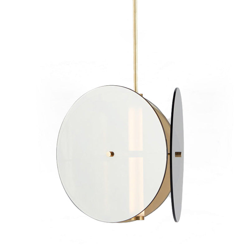 Modern Gold Led Pendant Light With Amber Glass Shade For Dining Room