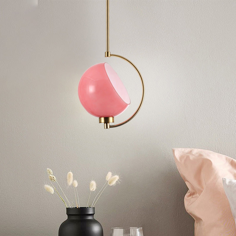 Modern Metal Dome Pendant Light Fixture - Pink Down Lighting For Bedroom