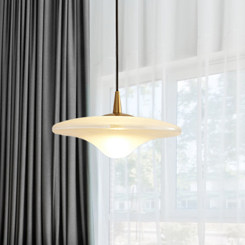 Contemporary Flare Hanging Lamp - White Glass Pendant With 1 Bulb Restaurant Down Lighting