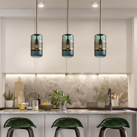 Minimalist Amber/Green Glass Kitchen Island Suspension Lamp - 1 Head Ceiling Hang Fixture