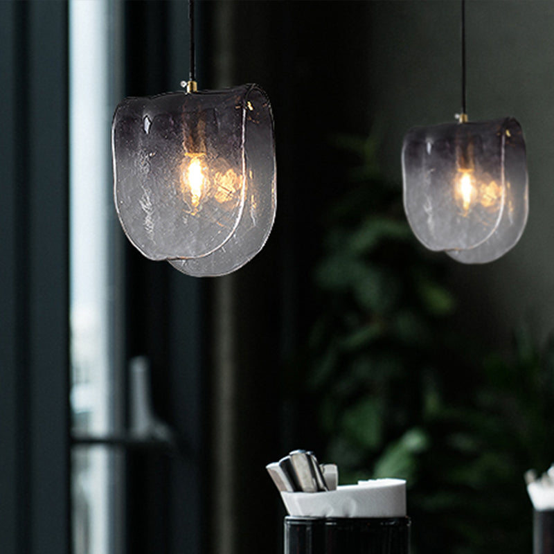 Modernist Brass Pendant Light For Restaurants - Curve Glass Water Ceiling Lighting 1 Bulb