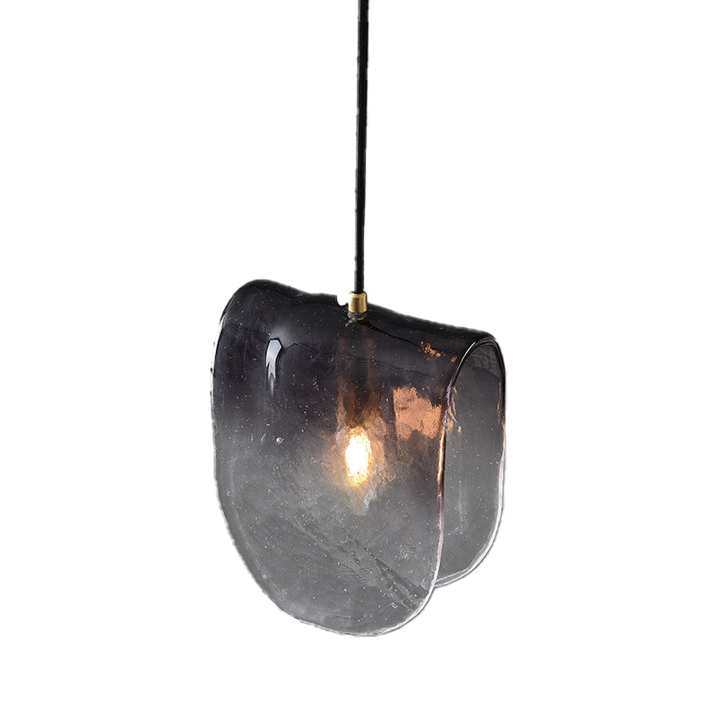 Modernist Brass Pendant Light For Restaurants - Curve Glass Water Ceiling Lighting 1 Bulb
