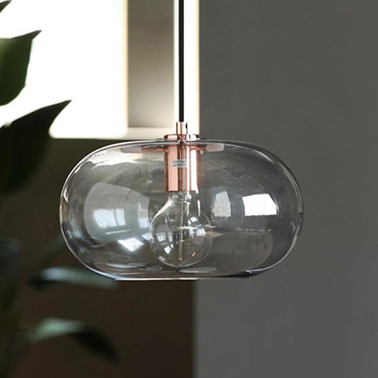 Smoke Gray Glass Oval Pendant Ceiling Light For Bedroom With Simplicity Design And 1 Bulb