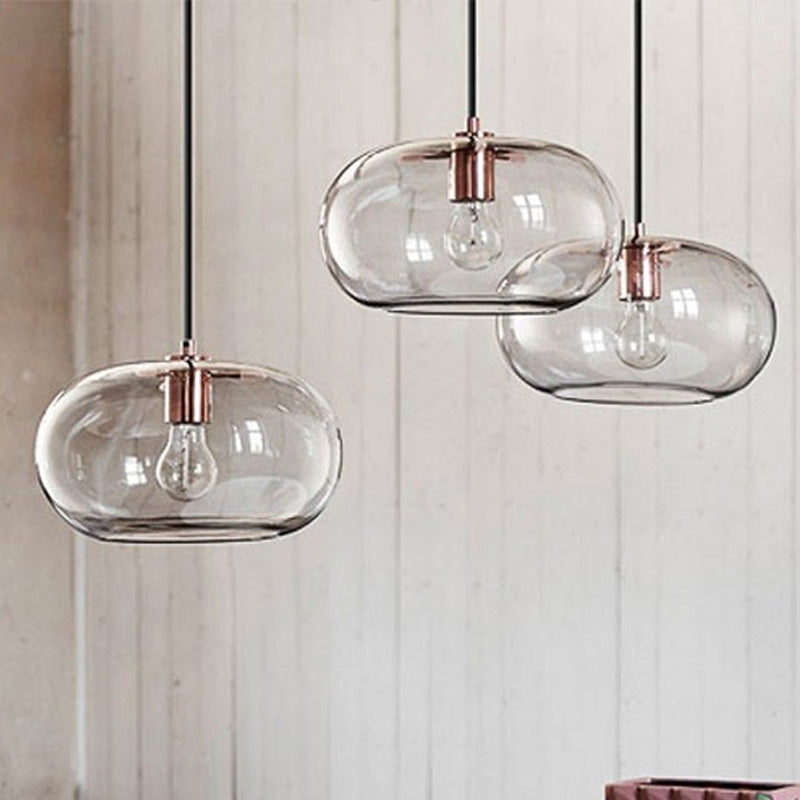 Gray Glass Oval Pendant Ceiling Light - Simple 1 Bulb Hanging Fixture For Bedroom