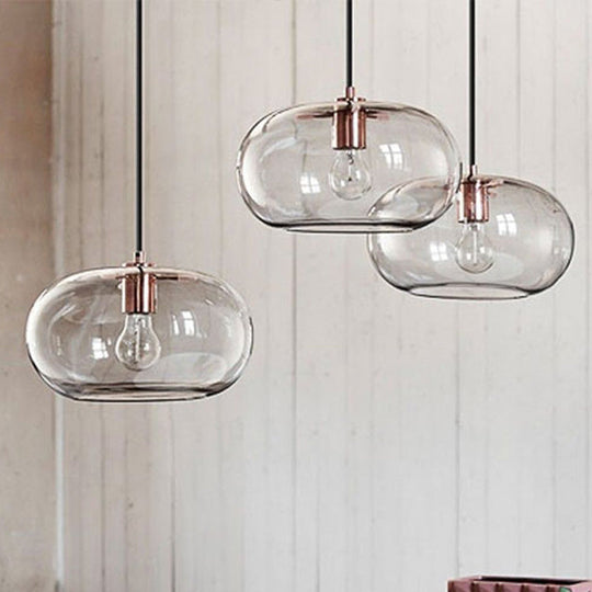 Smoke Gray Glass Oval Pendant Ceiling Light For Bedroom With Simplicity Design And 1 Bulb
