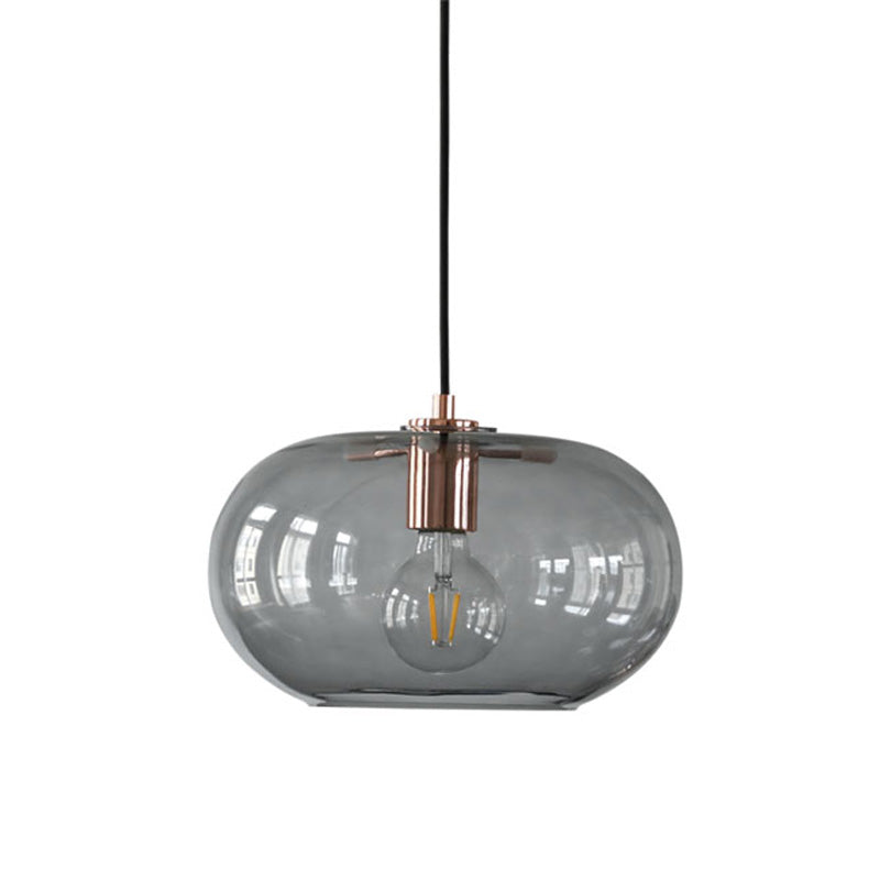 Gray Glass Oval Pendant Ceiling Light - Simple 1 Bulb Hanging Fixture For Bedroom