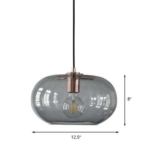 Smoke Gray Glass Oval Pendant Ceiling Light For Bedroom With Simplicity Design And 1 Bulb