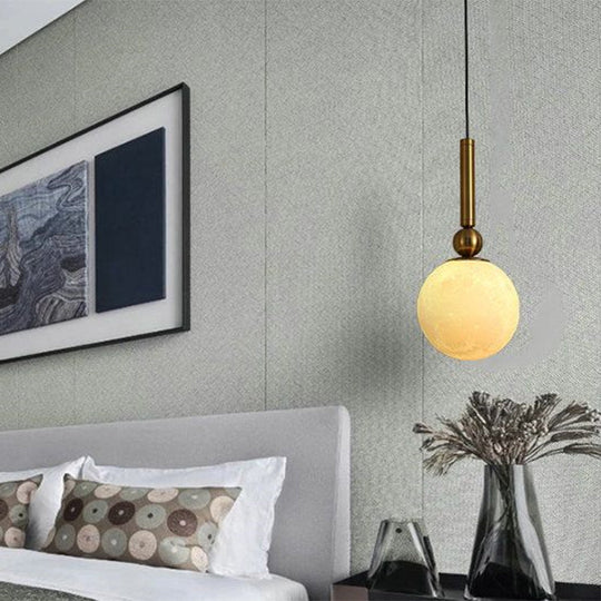 Gold Led Bedroom Pendant Lamp With Frosted Glass Shade