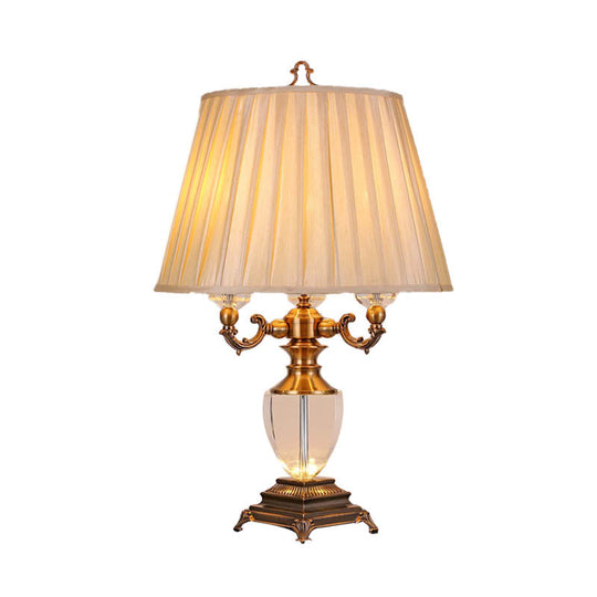 Rustic Elegance: Beige Pleated Shade Table Lamp With Crystal Accent - Perfect For The Bedroom