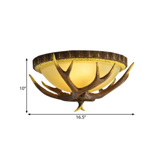 Traditional Bamboo Dome Flush Mount Lighting - Brown 3 Lights Ceiling Fixture