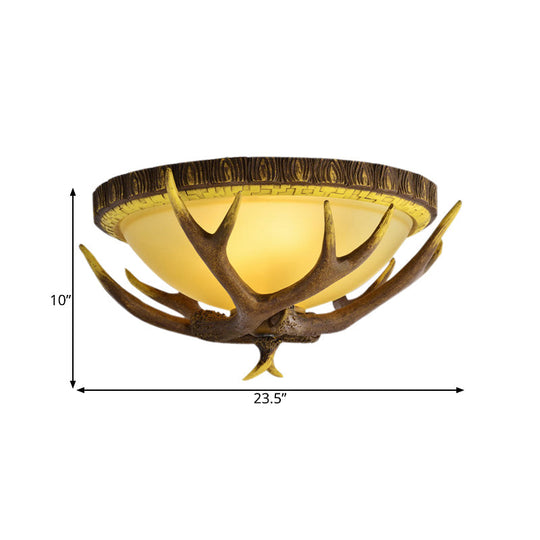 Traditional Bamboo Dome Flush Mount Lighting - Brown 3 Lights Ceiling Fixture