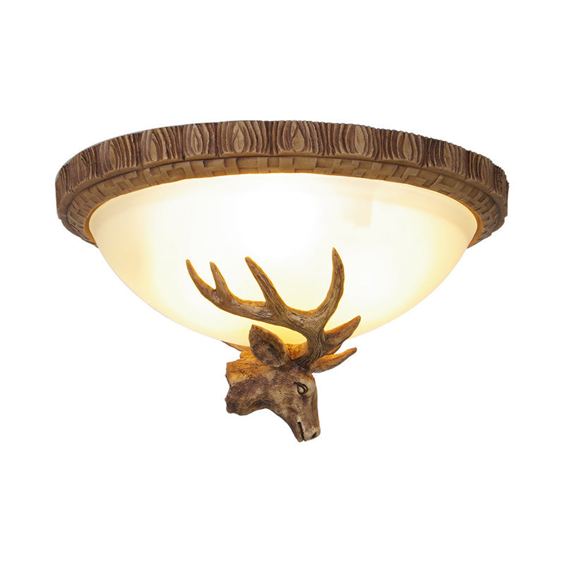 Traditional Brown Dome 3 - Head Resin Flush Mount Light Fixture - Close - To - Ceiling Lamp For