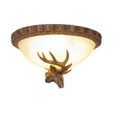 Traditional Brown Dome 3-Head Resin Flush Mount Light Fixture - Close-To-Ceiling Lamp For Living