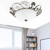 Black 3-Light Classic Ceiling Fixture With White Glass Bowl - Ideal For Living Room Flush Lighting