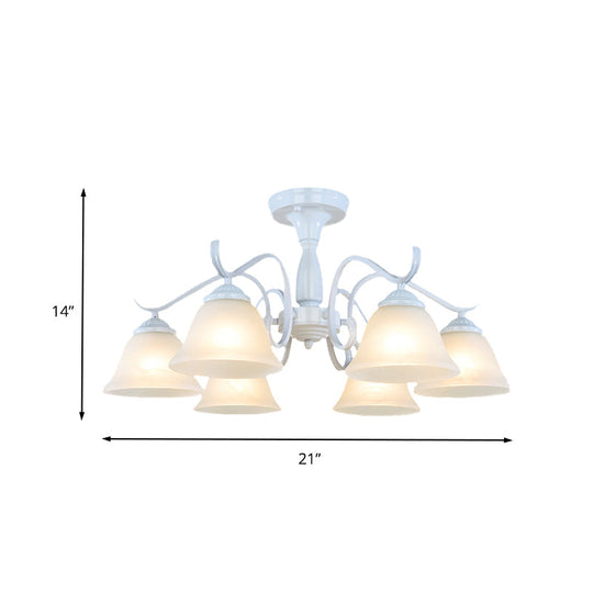Frosted Glass Semi Flush Bedroom Ceiling Light In White - Traditional Bell Design 3/5/6 Lights