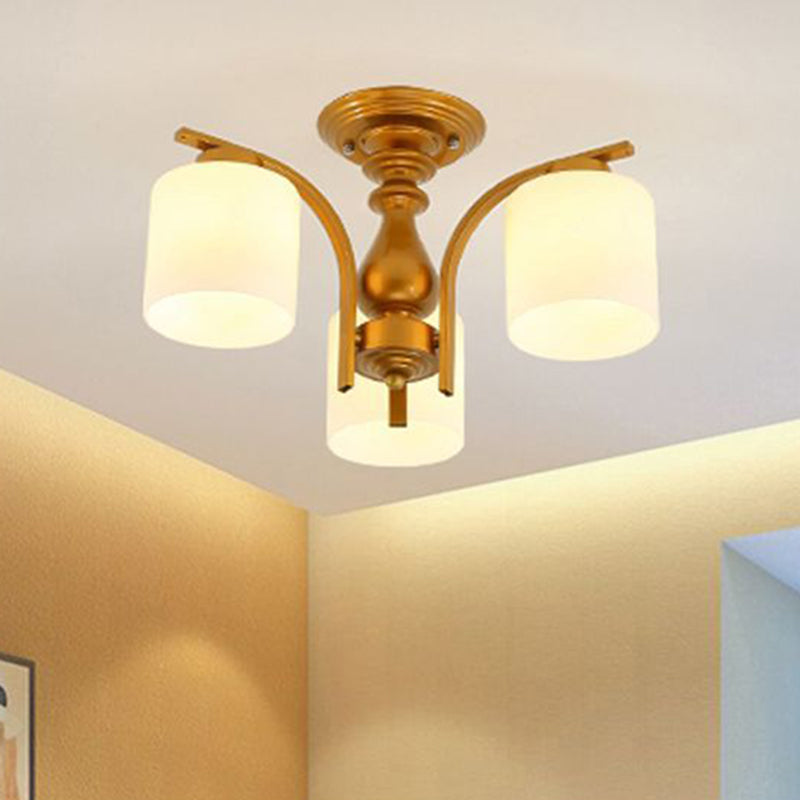 Traditional Gold Semi Flush Ceiling Light Fixture With Frosted Glass Shade - 3/5/6 Lights For