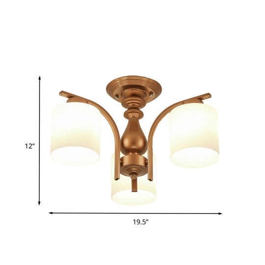 Traditional Gold Semi Flush Ceiling Light Fixture With Frosted Glass Shade - 3/5/6 Lights For